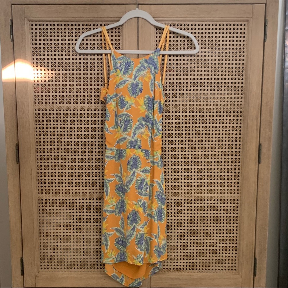 FOR LOVE & LEMONS YELLOW TROPICAL LEAF MINI DRESS